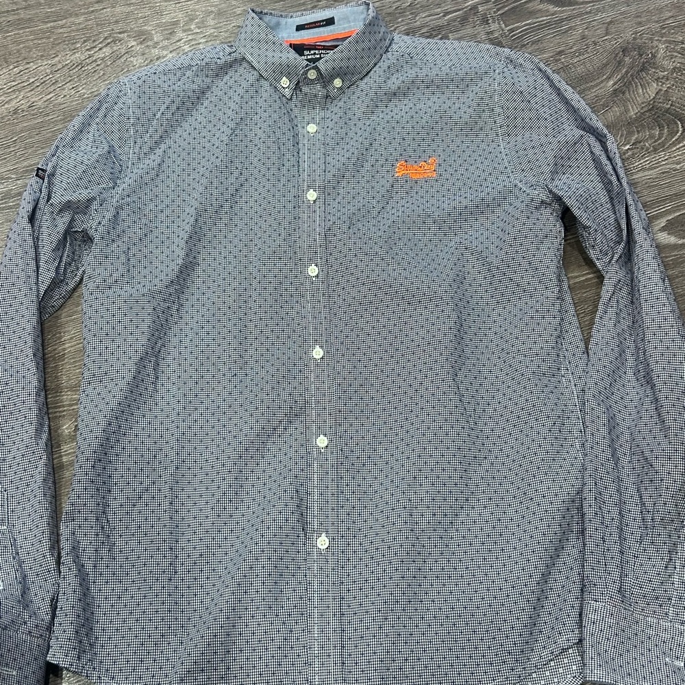 Superdry Men's Patterned Gray Shirt with Orange Logo